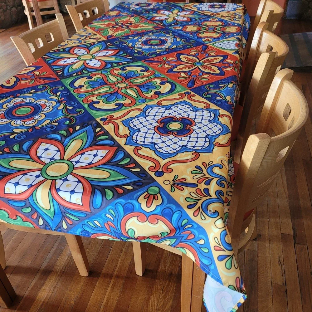 Fiesta Tablecloth 60x88 Indoor Outdoor Polyester Some small holes hard to tell
